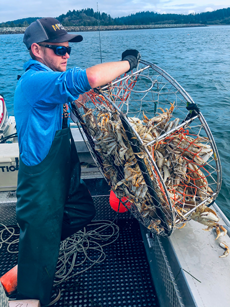 Brian Liebert Pulling in a Crab Pot on His Boat